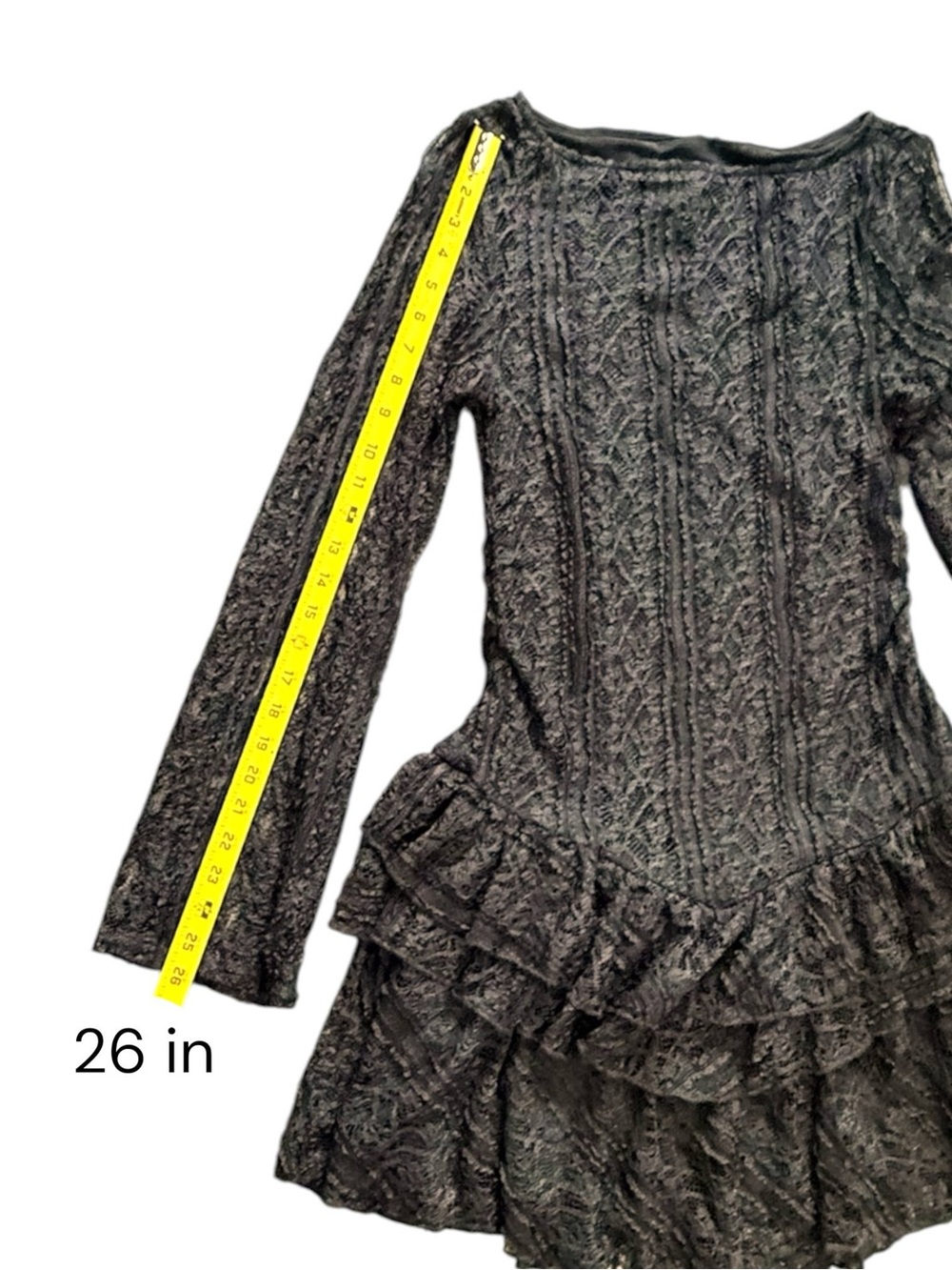Free People Lace Mini Dress Women Black Long Sleeve Tiered Ruffle Sz M NWT - Picture 7 of 12